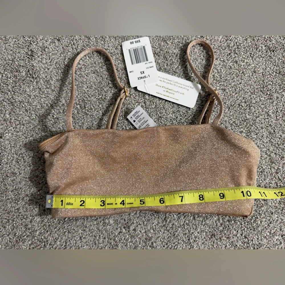 NWT L*space Rebel Bikini Bandeau Top ONLY in Champagne Shimmer Gold Size XS